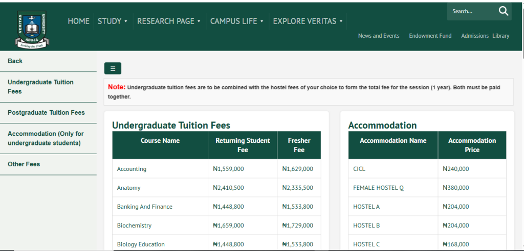 Veritas-University-School-Fees